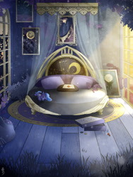 Size: 1698x2255 | Tagged: safe, artist:taiga-blackfield, princess luna, bed, bedroom, board game, fanfic, fanfic art, fanfic cover, letter, painting, plushie