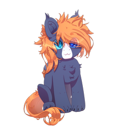 Size: 2500x2500 | Tagged: safe, alternate version, artist:medkit, oc, oc only, oc:ruby the exorcist, hybrid, original species, pegasus, pony, :3, blaze (coat marking), blue coat, blue eyes, chest fluff, chibi, claws, coat markings, colored claws, colored ear fluff, colored eyebrows, colored eyelashes, colored hooves, colored lineart, colored muzzle, colored pupils, colored tassels, colored wings, cute, ears up, eye clipping through hair, eyebrows, eyebrows visible through hair, eyes open, facial markings, fangs, feathered wings, folded wings, front view, full body, gift art, heart ears, heart shaped, heterochromia, high res, lightly watermarked, long tail, male, orange mane, orange tail, paint tool sai 2, paws, pegasus oc, png, short mane, shoulder fluff, signature, simple background, sitting, small wings, smiling, solo, stallion, tail, tassels, transparent background, unshorn fetlocks, wall of tags, watermark, wings