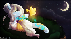 Size: 800x443 | Tagged: safe, artist:majesticwhalequeen, oc, earth pony, pony, female, mare, moon, solo, stars