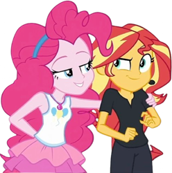Size: 2498x2520 | Tagged: safe, edit, edited screencap, editor:homersimpson1983, screencap, pinkie pie, sunset shimmer, human, equestria girls, g4, background removed, female, not a vector