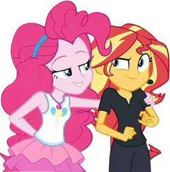 Size: 2498x2520 | Tagged: safe, edit, edited screencap, editor:mrtoonlover83, screencap, pinkie pie, sunset shimmer, human, equestria girls, g4, background removed, duo, duo female, female, not a vector, simple background, transparent background