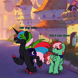 Size: 1200x1200 | Tagged: safe, artist:void-home, changeling, pegasus, pony, unicorn, horn