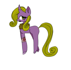 Size: 967x951 | Tagged: safe, artist:trixxiefloof, oc, unnamed oc, pony, unicorn, bandage, bandana, green eyes, green hair, horn, purple body, simple background