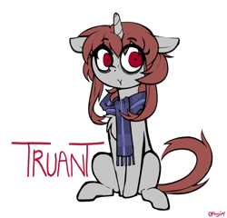 Size: 1920x1840 | Tagged: safe, artist:fullmetalpikmin, oc, oc only, unicorn, bags under eyes, clothes, horn, red eyes, scarf, simple background, solo, striped scarf, white background