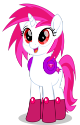 Size: 3000x4648 | Tagged: safe, artist:keronianniroro, oc, oc only, oc:dazzler, pony, unicorn, clothes, female, gem, headphones, hooves, horn, mare, not vinyl scratch, open mouth, red eyes, simple background, solo, stockings, thigh highs, transparent background, vector