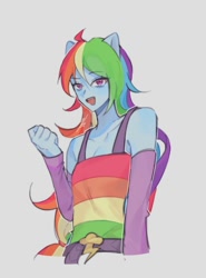 Size: 802x1086 | Tagged: safe, artist:gb_mlp, rainbow dash, human, equestria girls, g4, bare shoulders, female, gray background, ponied up, pony ears, rainbow dash always dresses in style, simple background, sleeveless, solo, wingless