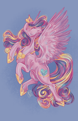 Size: 388x600 | Tagged: safe, princess cadance, alicorn, pony, g4, blue background, concave belly, female, full body, mare, simple background, solo, sternocleidomastoid