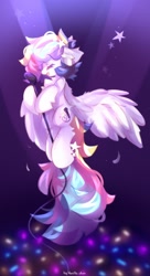 Size: 1112x2048 | Tagged: safe, artist:vanilla-chan, oc, oc only, oc:starbright flow, pegasus, pony, chest fluff, ear fluff, female, flying, mare, microphone, singing, solo