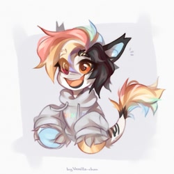 Size: 2048x2048 | Tagged: safe, artist:vanilla-chan, oc, oc only, pony, abstract background, clothes, commission, ear tufts, hoodie, leonine tail, solo, tail, underhoof, unshorn fetlocks