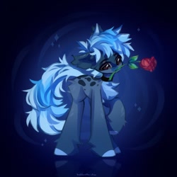 Size: 1024x1024 | Tagged: safe, artist:vanilla-chan, oc, oc only, earth pony, pony, butt fluff, chest fluff, choker, ear fluff, ear tufts, fetlock tuft, flower, flower in mouth, mouth hold, rose, rose in mouth, solo