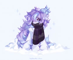 Size: 2048x1678 | Tagged: safe, artist:vanilla-chan, oc, oc only, pony, clothes, female, fetlock tuft, mare, scarf, snow, solo