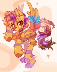 Size: 1640x2048 | Tagged: safe, artist:vanilla-chan, oc, oc only, pegasus, pony, chest fluff, choker, colored wings, ear fluff, female, fetlock tuft, flying, mare, paws, solo, spread wings, wings