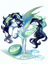 Size: 1533x2048 | Tagged: safe, artist:vanilla-chan, oc, oc only, bat pony, pony, blushing, cocktail glass, drink, fangs, female, fetlock tuft, ice cube, lime, mare, simple background, white background
