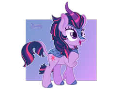 Size: 1514x1126 | Tagged: safe, artist:fnails, twilight sparkle, kirin, pony, female, gradient background, kirin twilight, kirin-ified, mare, open mouth, raised hoof, simple background, solo, species swap, transparent background