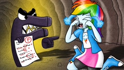 Size: 1280x720 | Tagged: safe, rainbow dash, equestria girls, g4, alphabet lore, f, sad, youtube link, youtube thumbnail