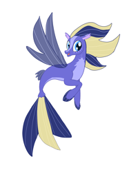 Size: 1856x2288 | Tagged: safe, artist:hippogriffs-and-alicorns, oc, oc only, unnamed oc, seapony (g4), g4, base used, blaze (coat marking), clothes, coat markings, dorsal fin, facial markings, fin, fin wings, fins, fish tail, flowing mane, flowing tail, looking at you, male, open mouth, seapony oc, see-through, simple background, smiling, smiling at you, solo, tail, white background, wings