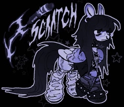 Size: 1179x1018 | Tagged: safe, artist:neutra1x, oc, oc only, pegasus, pony, black background, female, goth, mare, outline, purple outline, simple background, solo, text
