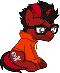 Size: 883x1078 | Tagged: safe, artist:lightningbolt, derpibooru exclusive, pony, unicorn, g4, .svg available, all time low, clothes, dyed mane, dyed tail, ear piercing, facial hair, frown, glasses, hood, hoodie, horn, jack barakat, looking down, male, piercing, ponified, sad, show accurate, sitting, solo, stallion, svg, tail, vector