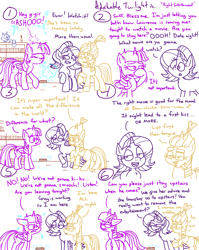 Size: 4779x6013 | Tagged: safe, artist:adorkabletwilightandfriends, moondancer, starlight glimmer, twilight sparkle, oc, oc:pinenut, alicorn, cat, comic:adorkable twilight and friends, g4, adorkable, adorkable twilight, advice, banter, bookshelf, butt, clothes, comic, cute, dating, dork, embarrassed, friendship, funny, glasses, humor, kissing, nostril flare, nostrils, plot, roommates, rubbing, silly, slice of life, smiling, sneeze cloud, sneezing, sweater, teasing, twilight sparkle (alicorn), vent, wince