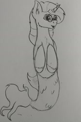 Size: 1269x1912 | Tagged: safe, artist:monsoonvisionz, oc, oc:will guide, pony, seapony (g4), g4, drawing, glasses, male, open mouth, seaponified, simple background, sketch, solo, species swap, white background