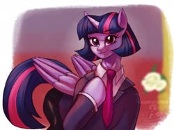 Size: 2160x1620 | Tagged: safe, artist:leavenstructure, gameloft, twilight sparkle, alicorn, pony, g4, my little pony: magic princess, alternate hairstyle, business suit, clothes, cute, female, gameloft interpretation, mare, necktie, pants, raised hoof, shirt, small head, solo, suit, twiabetes, twilight sparkle (alicorn)