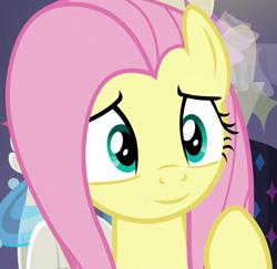 Size: 740x720 | Tagged: safe, edit, edited screencap, editor:twilyisbestpone, screencap, fluttershy, pegasus, pony, fake it 'til you make it, g4, season 8, cropped, female, inverted mouth, mare, smiling, solo