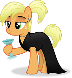 Size: 3252x3515 | Tagged: safe, artist:anime-equestria, applejack, earth pony, pony, g4, alternate hairstyle, clothes, dress, ear piercing, earring, fancyjack, female, glass, high res, holding, jewelry, mare, necklace, piercing, ponytail, simple background, smiling, solo, transparent background, vector