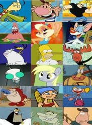 Size: 735x1005 | Tagged: safe, screencap, billy, derpy hooves, dog, human, moose, mouse, pegasus, pony, robot, 2 stupid dogs, barely pony related, billy (the grim adventures of billy and mandy), blue nose, cartoon network, dee dee, dexter's laboratory, disney, disney xd, ed (ed edd n eddy), ed edd n eddy, fox (network), fox 5, gir, homer simpson, invader zim, johnny bravo, lindsay, lola bunny, lola bunny (the looney tunes show), looking at you, looney tunes, meta, nickelodeon, patrick star, pinky and the brain, ponytails, ren and stimpy, soos, spoilers for another series, spongebob squarepants, the grim adventures of billy and mandy, the looney tunes show, the simpsons, total drama, total drama island, twitter, warner brothers