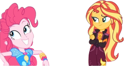 Size: 4475x2396 | Tagged: safe, edit, edited screencap, editor:homersimpson1983, screencap, pinkie pie, sunset shimmer, human, equestria girls, equestria girls specials, g4, my little pony equestria girls: sunset's backstage pass, background removed, crossed arms, duo, female, grin, not a vector, simple background, smiling, transparent background