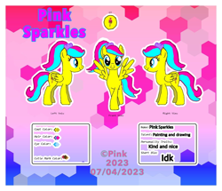 Size: 1340x1153 | Tagged: safe, oc, oc only, oc:pink sparkles, pegasus, pony, blue, cute, gradient background, pink, solo, yellow