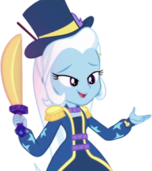 Size: 2224x2520 | Tagged: safe, edit, edited screencap, editor:homersimpson1983, screencap, trixie, human, equestria girls, g4, my little pony equestria girls: better together, street magic with trixie, background removed, female, not a vector, simple background, solo, sword, transparent background, weapon