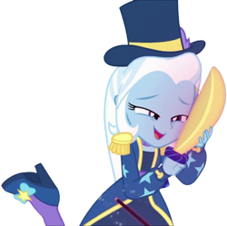 Size: 2529x2520 | Tagged: safe, artist:mrtoonlover83, edit, edited screencap, screencap, trixie, human, equestria girls, g4, my little pony equestria girls: better together, street magic with trixie, background removed, female, simple background, solo, sword, transparent background, weapon