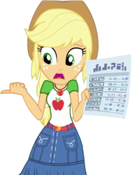 Size: 1902x2520 | Tagged: safe, edit, edited screencap, editor:homersimpson1983, screencap, applejack, human, equestria girls, g4, applejack's hat, arms, background removed, belt, breasts, bust, clothes, collar, cowboy hat, denim skirt, fingers, freckles, geode of super strength, hand, hat, holding, long hair, magical geodes, not a vector, open mouth, paper, pockets, ponytail, shirt, short sleeves, simple background, skirt, solo, standing, teenager, teeth, transparent background