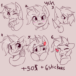 Size: 2600x2600 | Tagged: safe, oc, alicorn, earth pony, pegasus, pony, unicorn, commission, cute, horn, sticker, ych result