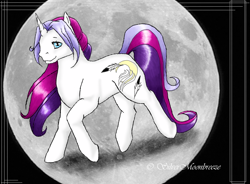 Size: 830x610 | Tagged: safe, artist:silvermoonbreeze, oc, oc only, oc:moonbreeze, pony, unicorn, female, full moon, horn, looking at you, mare, moon, raised hoof, solo, unicorn oc