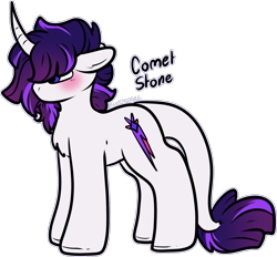 Size: 1596x1483 | Tagged: safe, artist:sexygoatgod, oc, oc only, oc:comet stone, pony, unicorn, adoptable, blushing, facial hair, goatee, horn, leonine tail, male, simple background, solo, tail, transparent background