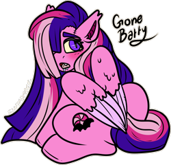 Size: 1612x1547 | Tagged: safe, artist:sexygoatgod, oc, oc only, oc:gone batty, bat pony, hybrid, pegabat, pegasus, pony, adoptable, blushing, drool, fangs, female, simple background, solo, transparent background