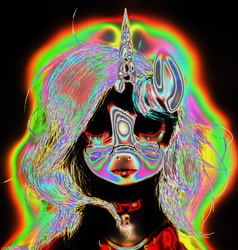 Size: 555x584 | Tagged: safe, artist:jcharlesmachiavelli, pony, unicorn, choker, female, glasses, horn, mare, psychedelic, solo