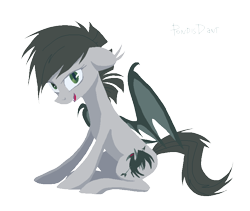 Size: 800x675 | Tagged: safe, artist:kaermter, oc, oc only, bat pony, pony, ear tufts, fangs, simple background, sitting, solo, transparent background