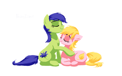 Size: 1800x1125 | Tagged: safe, artist:kaermter, oc, oc only, earth pony, pony, duo, female, lying down, mare, prone, simple background, transparent background