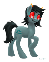 Size: 1800x2300 | Tagged: safe, artist:kaermter, pony, female, glasses, homestuck, horns, mare, ponified, red eyes, sharp teeth, simple background, solo, teeth, terezi pyrope, transparent background