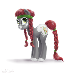 Size: 960x960 | Tagged: safe, artist:kaermter, oc, oc only, earth pony, pony, bandana, braid, braided tail, female, mare, pigtails, simple background, solo, tail, transparent background