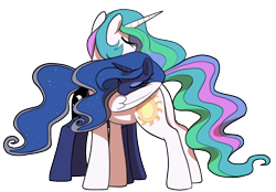 Size: 1542x1071 | Tagged: safe, artist:thebatfang, princess celestia, princess luna, alicorn, pony, g4, duo, duo female, female, hug, neck hug, royal sisters, sibling love, siblings, simple background, sisters, transparent background