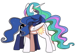 Size: 1542x1071 | Tagged: safe, artist:thebatfang, princess celestia, princess luna, alicorn, pony, g4, cute, daaaaaaaaaaaw, duo, duo female, female, hug, neck hug, royal sisters, sibling love, siblings, simple background, sisters, transparent background, wholesome