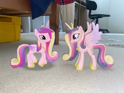 Size: 4032x3024 | Tagged: safe, gameloft, princess cadance, alicorn, pony, g4, my little pony: magic princess, 3d, 3d model, augmented reality, chair, desk, duality, figure, figurine, floor, funko, irl, looking at each other, looking at someone, photo, self paradox, toy