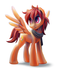 Size: 1695x2048 | Tagged: safe, artist:kaermter, oc, oc only, pegasus, pony, clothes, facial hair, goatee, male, scarf, solo, spread wings, stallion, wings