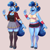 Size: 2136x2116 | Tagged: safe, artist:whatsapokemon, oc, oc only, oc:heart song, crystal pony, anthro, unguligrade anthro, belly button, blue hair, bracelet, breasts, cleavage, clothes, crystal pony oc, female, hooves, jacket, jewelry, midriff, necklace, outfit, reference, shorts, simple background, skirt, socks, solo, tank top, thigh highs, workout outfit, zettai ryouiki