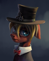 Size: 1417x1782 | Tagged: safe, artist:kaermter, oc, oc only, pony, bags under eyes, bowtie, clothes, hat, male, stallion, steampunk, top hat