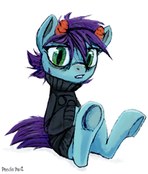 Size: 1228x1446 | Tagged: safe, artist:safe, oc, oc only, pony, clothes, female, horns, mare, simple background, sitting, solo, sweater, white background