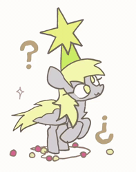 Size: 720x914 | Tagged: safe, artist:kamikiririp, derpy hooves, pegasus, pony, g4, animated, derpy being derpy, female, gif, hat, mare, question mark, simple background, smiling, solo, white background, wings